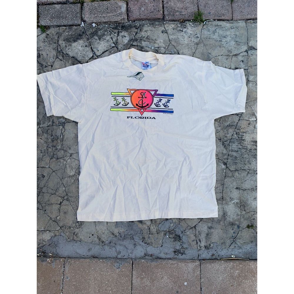 Vintage 90's Lot Of 2 Florida Seashell Summer T-Shirt XL Hanes Made USA - Picture 1 of 12